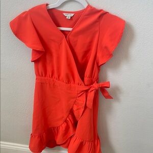 Bright orange Wrap Dress with Ruffle Hem